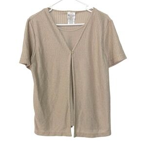 TR Bentley Large Gold 2-Piece Cardigan Tank Set Metallic Shimmer GrandmaCore